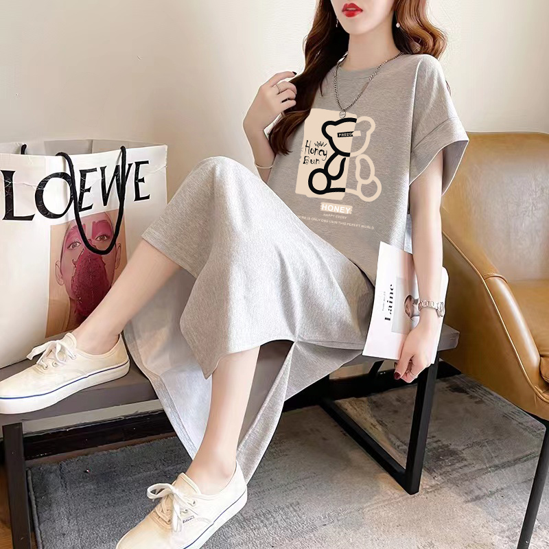 慵懒风短袖t恤裙女夏季休闲宽松过膝长裙纯棉长款连衣裙大码女装 慵懒风短袖t恤裙女夏季休闲宽松过膝长裙纯棉长款连衣裙大码女装